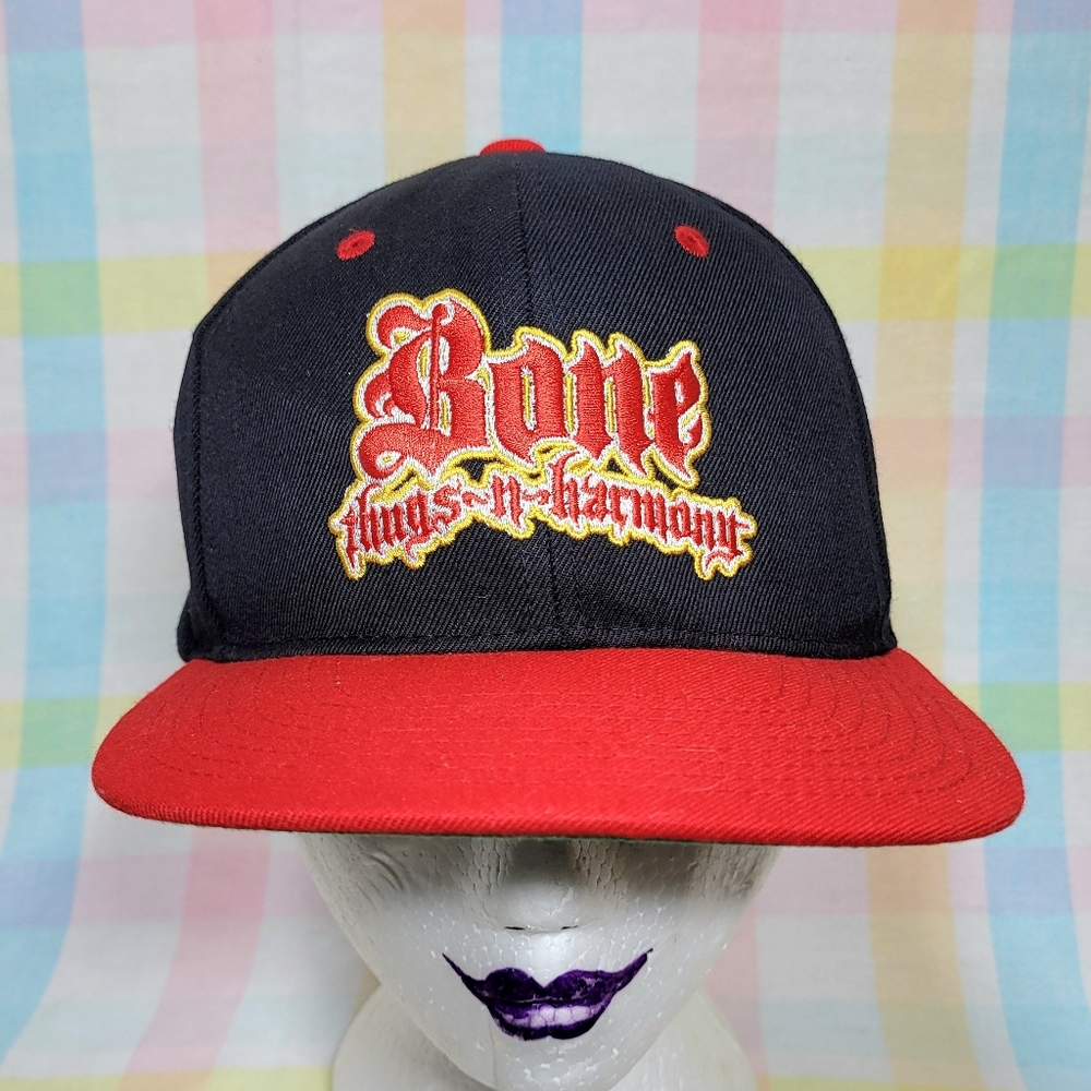 Bone Thugs-N-Harmony snapback red and black flat billed hat embroidered logo
